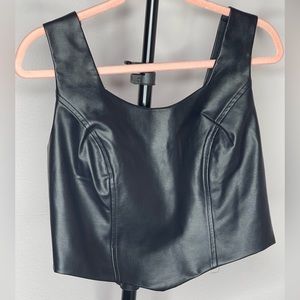 New black faux leather crop corset top shirt large zipper tank sleeveless grunge